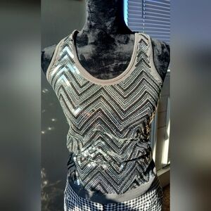 Sequin Gray and Silver Fitted Tank Top